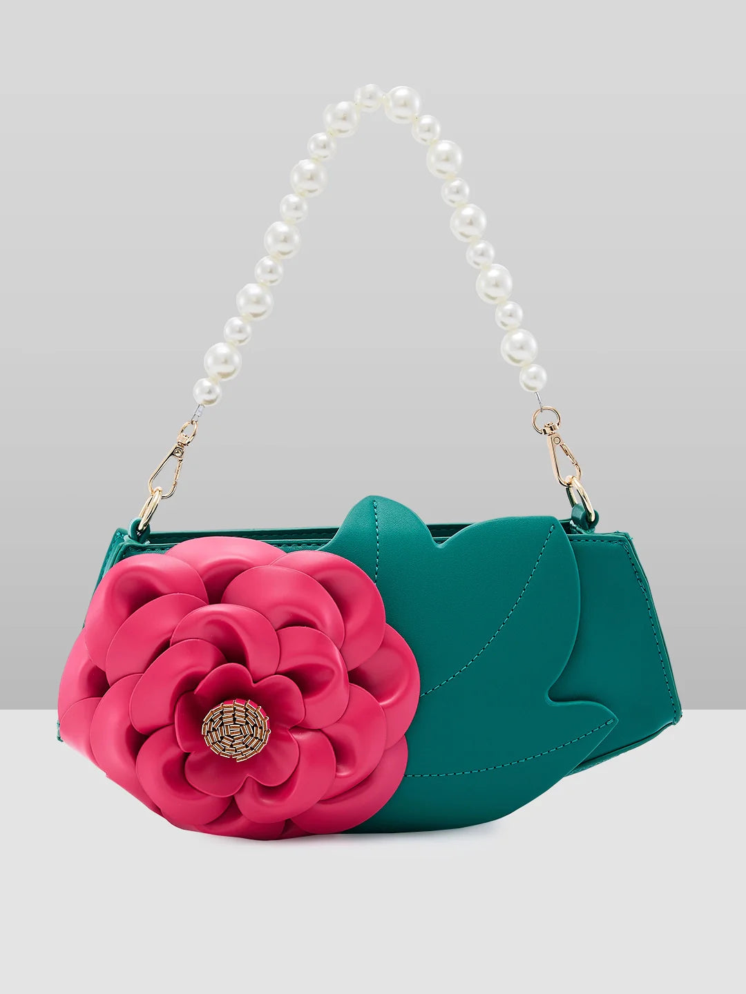 Caprese Ava Flower 3D Medium Green Clutch Bag