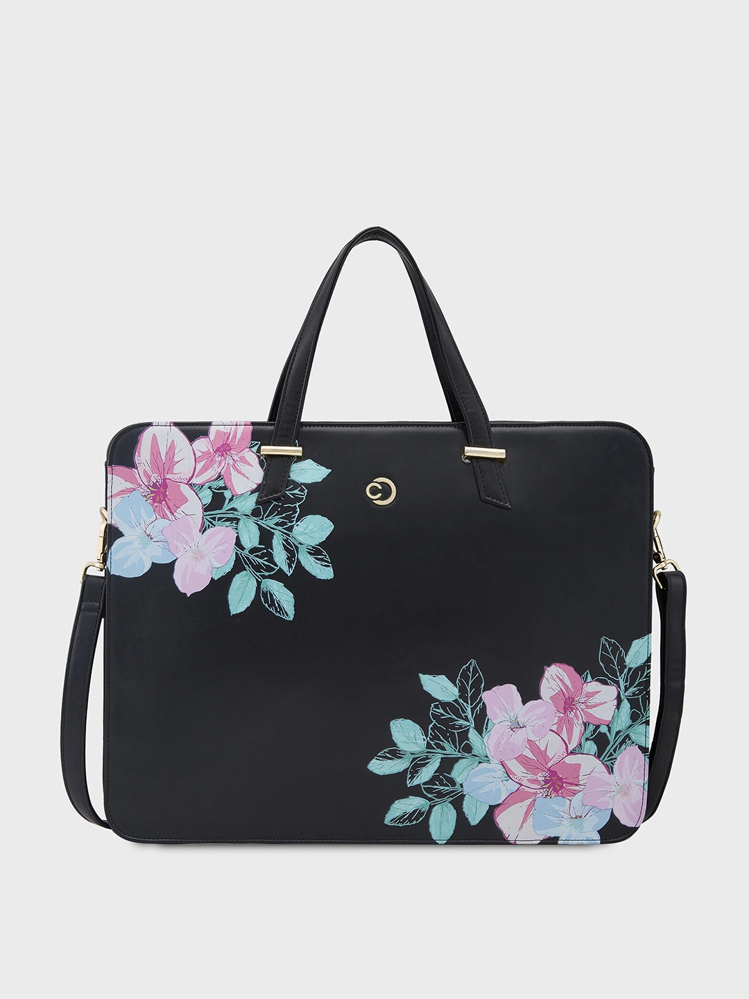Caprese Shanaya Large Black Printed Laptop Bag