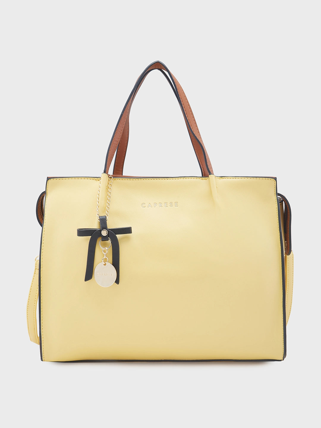 Large yellow leather handbag sales
