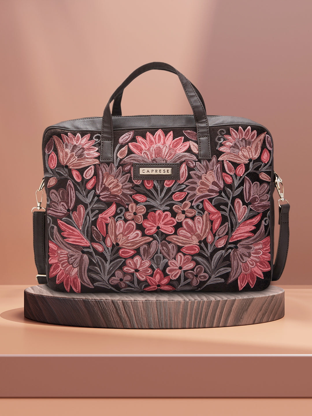 Buy Caprese Tresna Embroidery Brown Laptop Tote