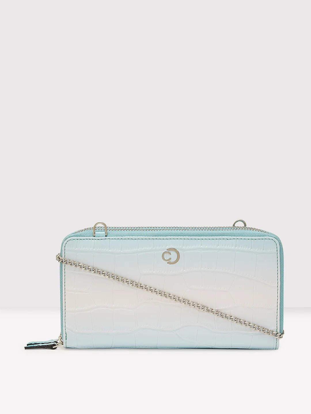 Caprese Croc-Print Faux Leather Bifold Wallet – Silver, Medium, Spacious & Stylish