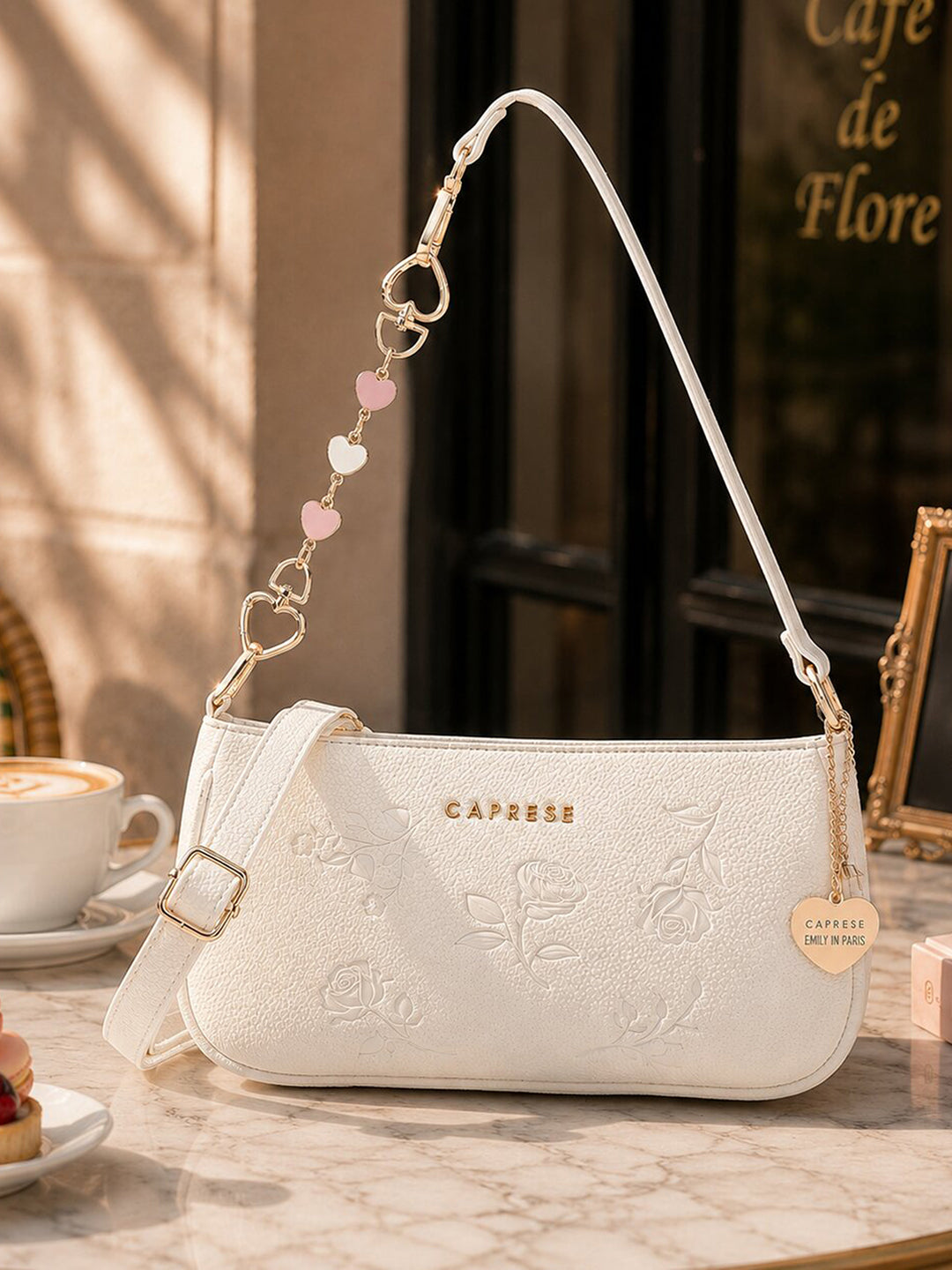 Caprese Rose Medium White Baguette Bag