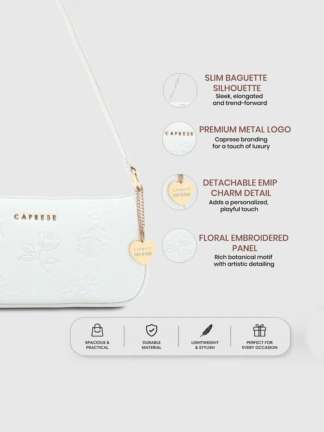 Caprese Rose Medium White Baguette Bag
