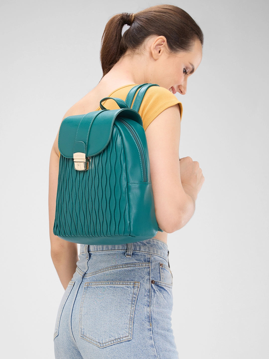 Caprese Shelbee Medium Dark Green Backpack - Main Image