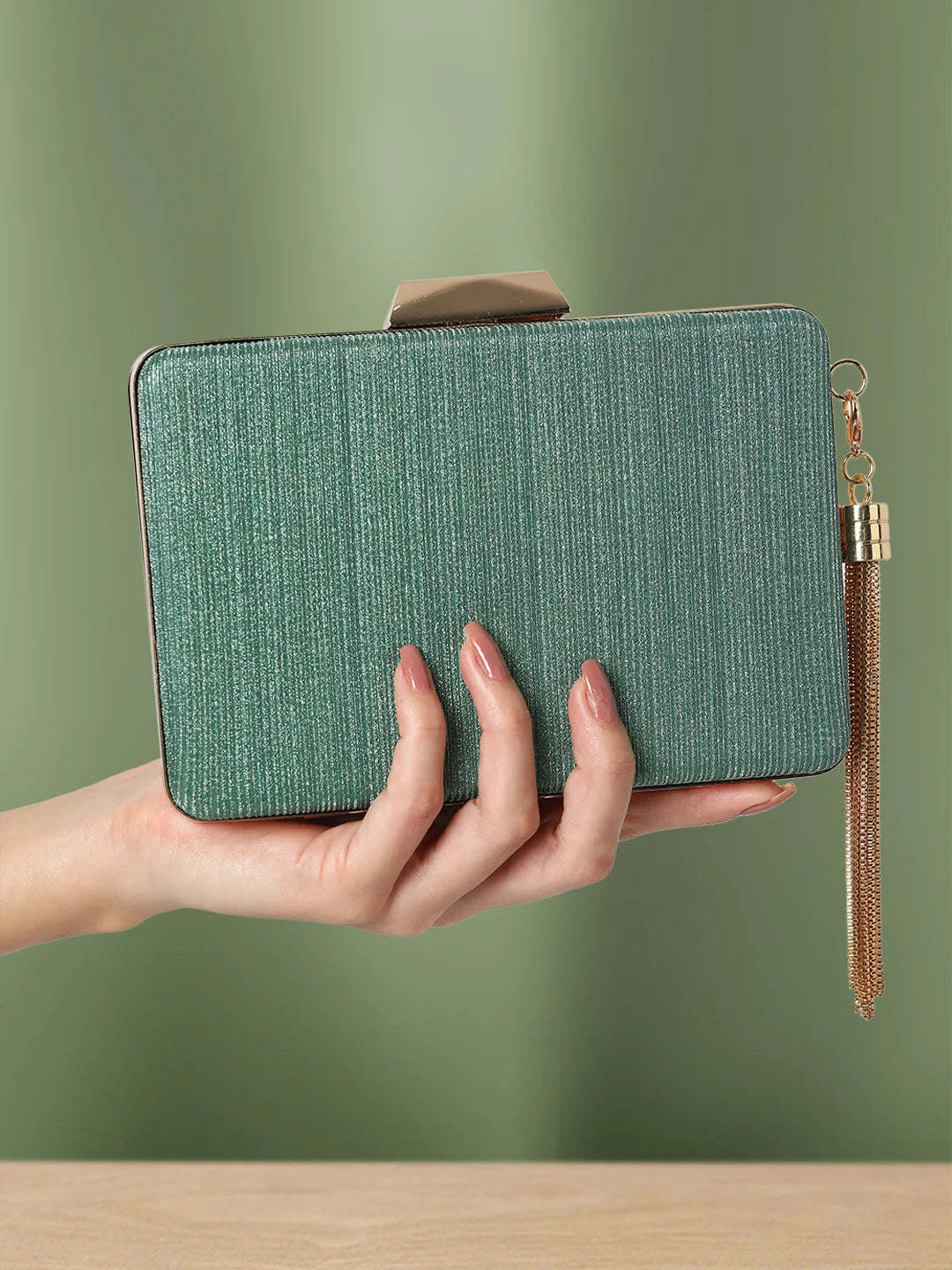 Green and gold clutch online
