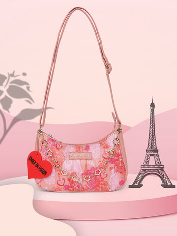 Caprese Emily In Paris Printed Medium Salmon Hobo Bag