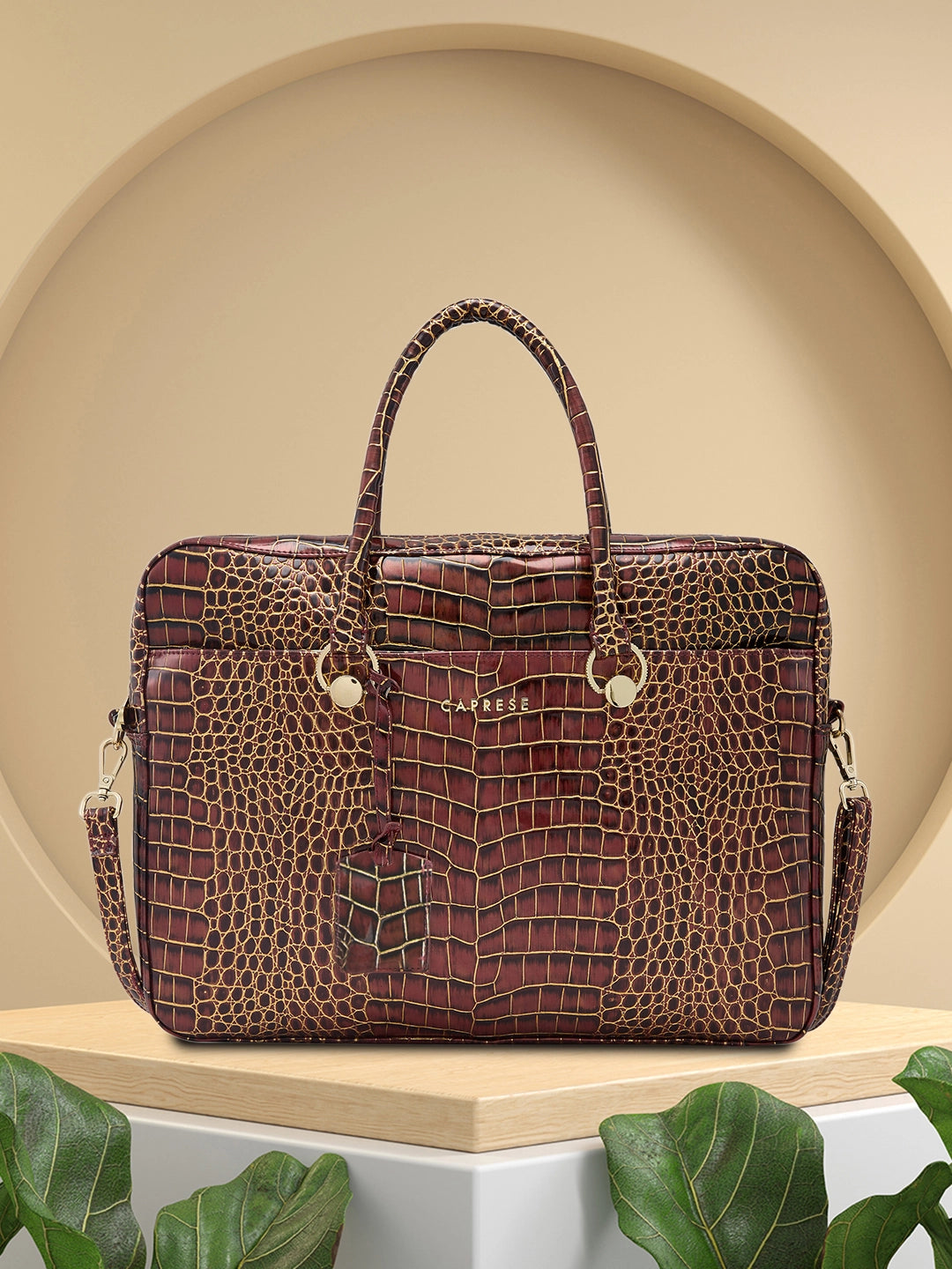 Caprese Miranda Laptop Bag Large Croco Women S Office Bag Burgundy