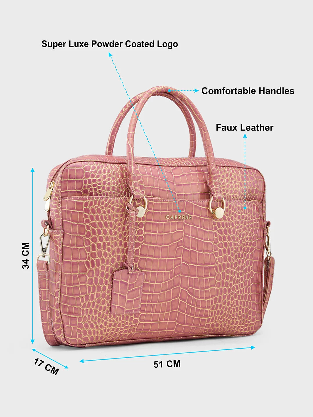Buy Caprese Miranda Large Pink Croco Office Laptop Bag @ 2279