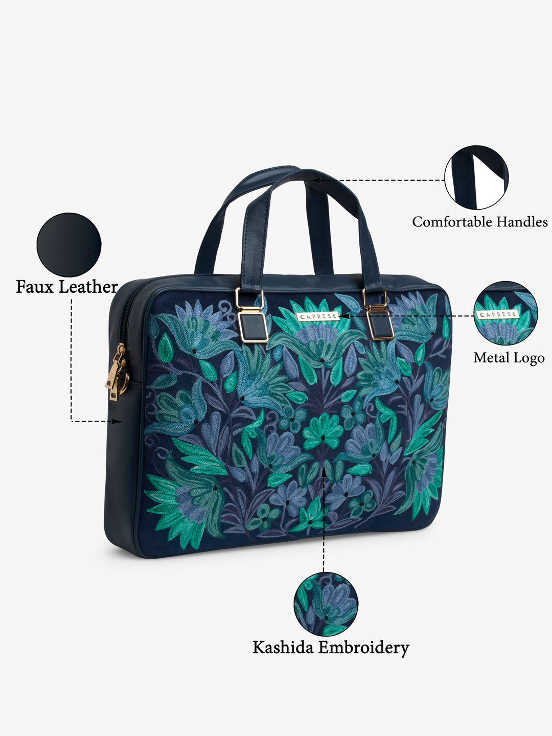 Buy Caprese Siji Tresna Large Blue Laptop Bag @ 2499 | Caprese Bags