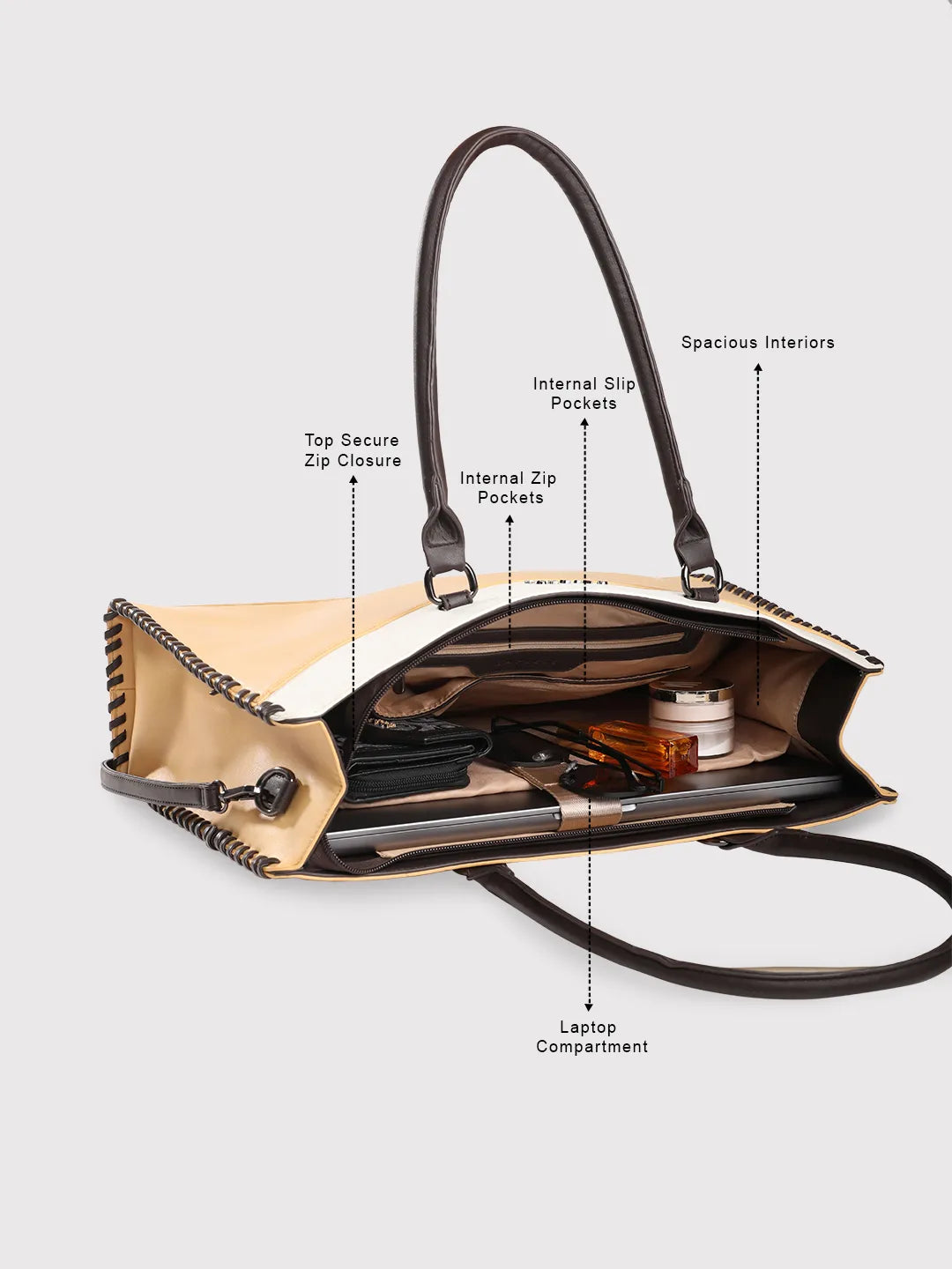 Laptop Compartment Large Tote Bag For Work With Zipper Caprese