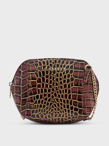 Caprese Miranda Small Croco Burgundy Sling Bag