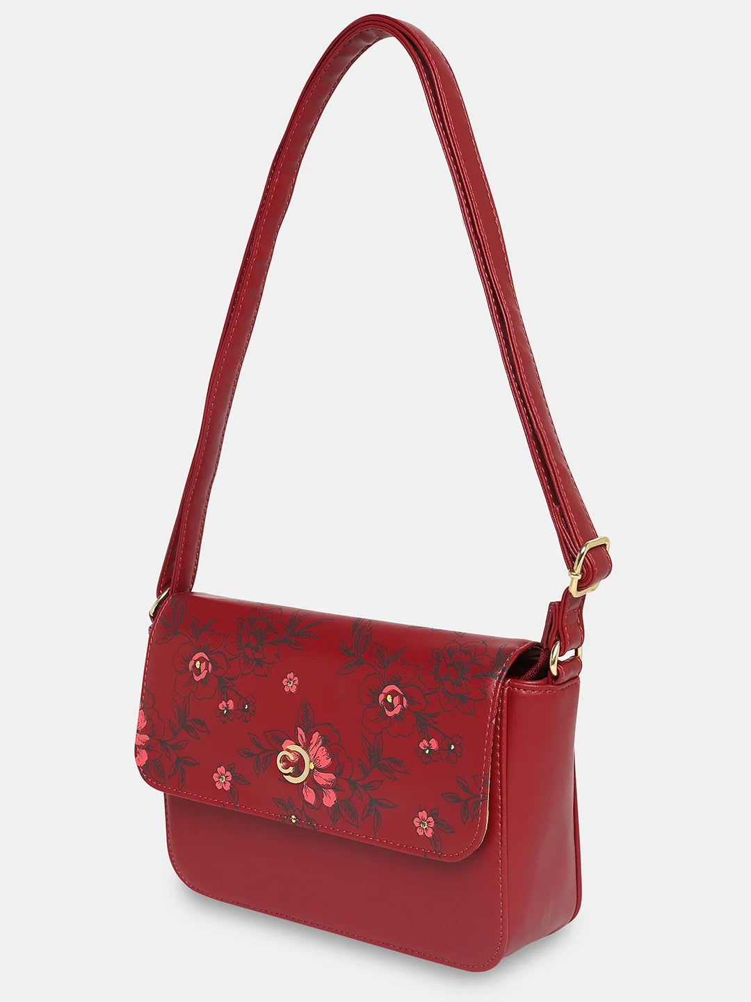 Caprese Snow Small Printed Maroon Sling Bag