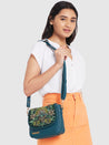 Caprese Tresna Embroidery Large Sling  Handbag Green