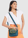 Caprese Tresna Embroidery Large Sling  Handbag Green
