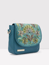 Caprese Tresna Embroidery Large Sling  Handbag Green