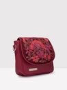 Caprese Tresna Embroidery Large Sling  Handbag Maroon
