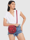 Caprese Tresna Embroidery Medium Sling Handbag Maroon