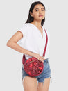 Caprese Tresna Embroidery Medium Sling Handbag Maroon