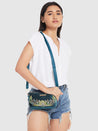 Caprese Tresna Embroidery Small Sling Handbag Green