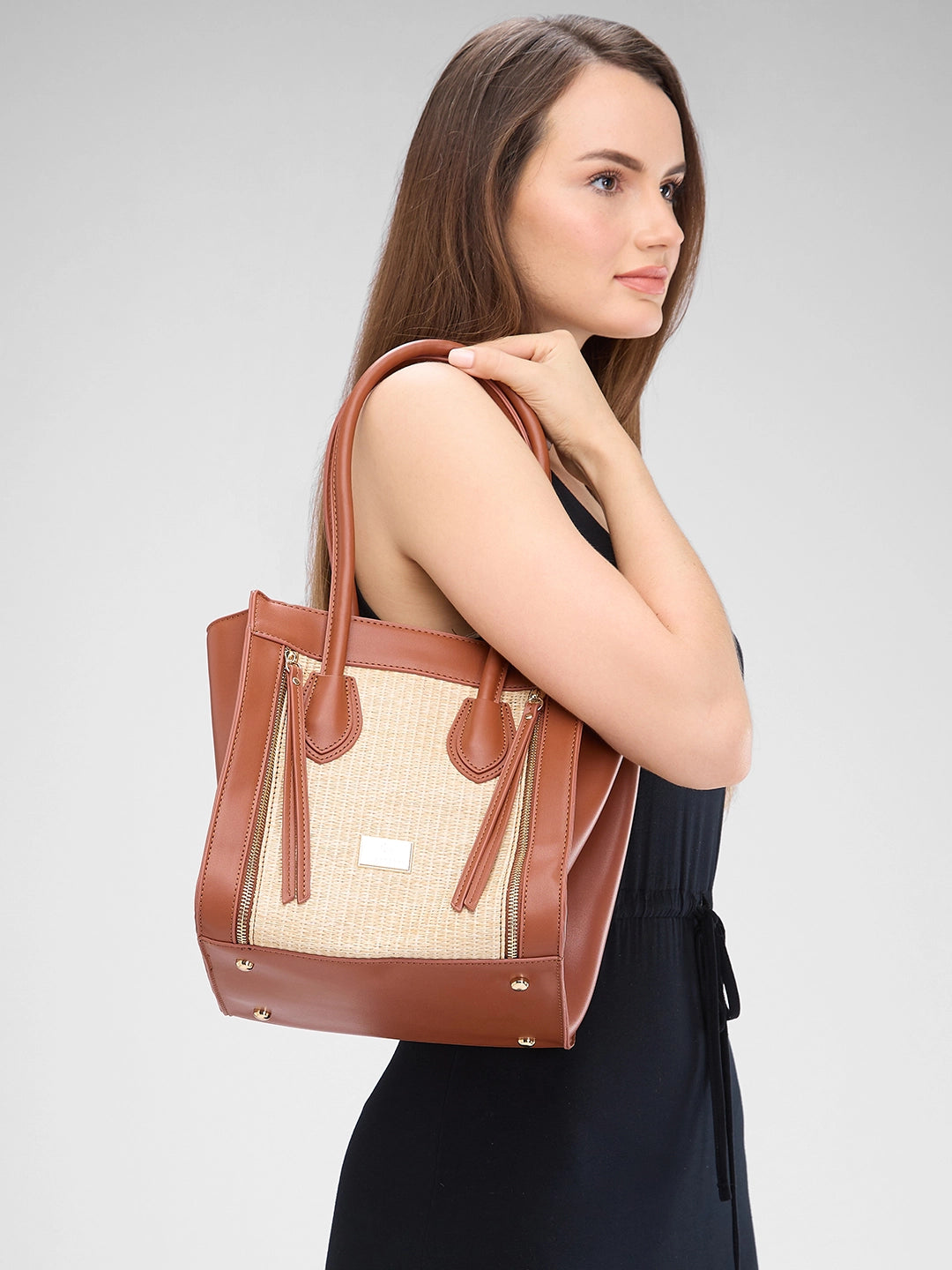 Buy Caprese Georgia Satchel Medium Self Design Women S Handbag Brown Rs 3039.2 Caprese Bags
