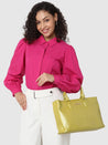 Caprese Juno Medium Satchel Metallic Faux Leather For Women Lime