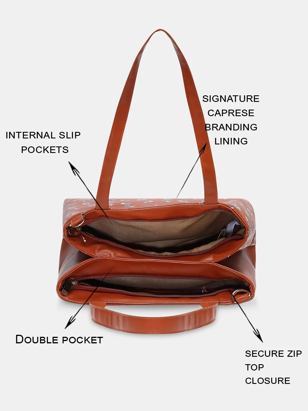 Buy Caprese Merida Satchel Large Printed Women S Handbag Tan Rs 2799 Caprese Bags