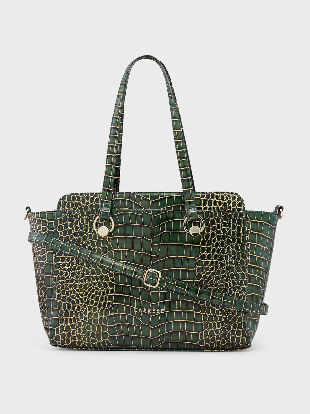 Buy Caprese Miranda Large Croco Green Satchel Bag