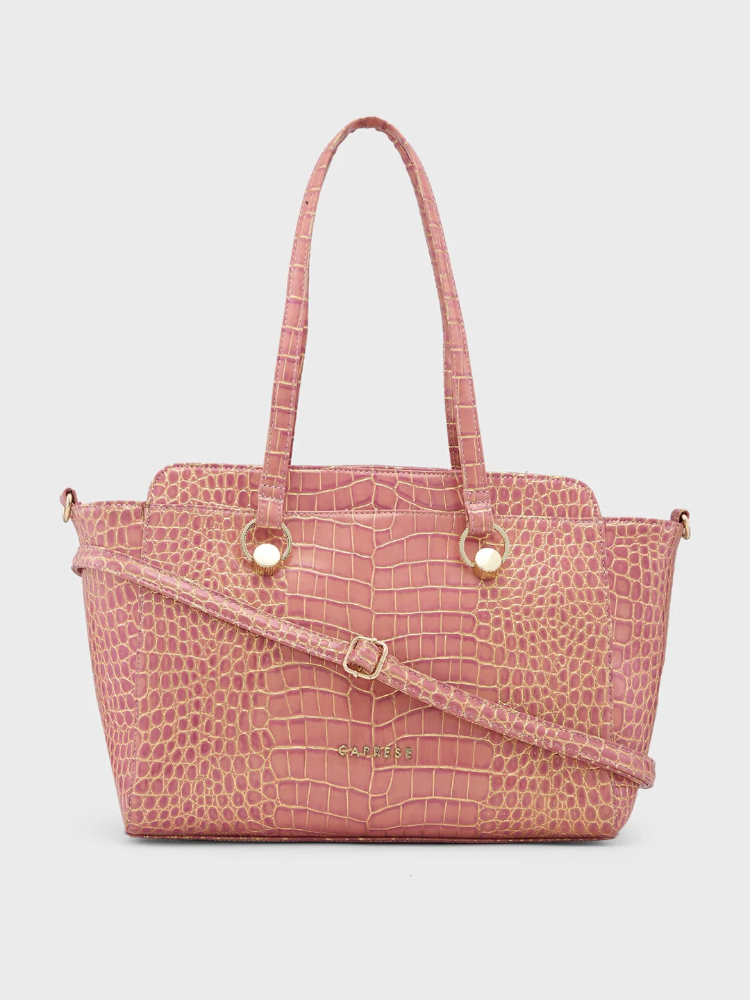 Buy Caprese Miranda Large Croco Pink Satchel Bag