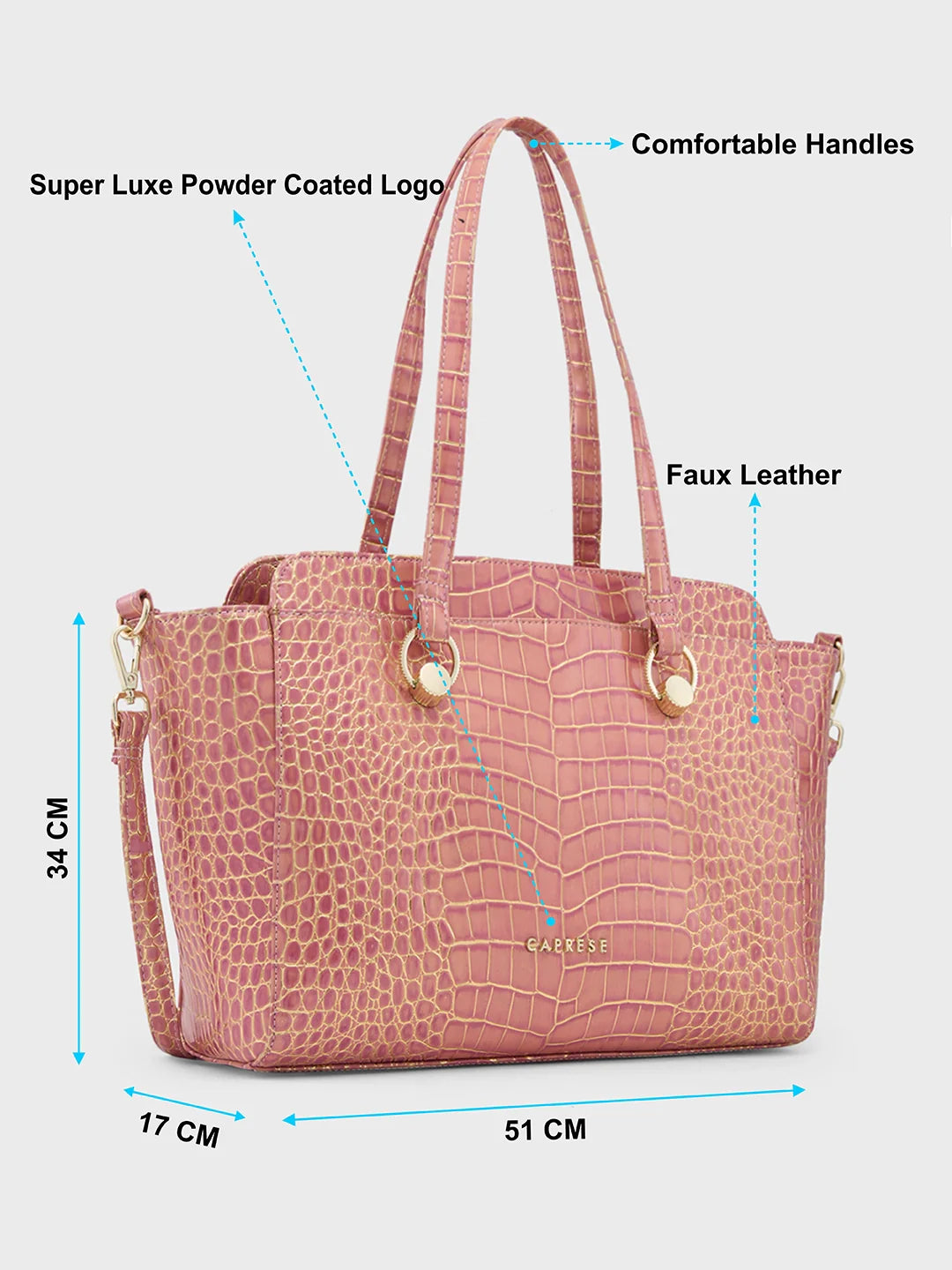 Buy Caprese Miranda Large Croco Pink Satchel Bag @ 1259 | Caprese Bags