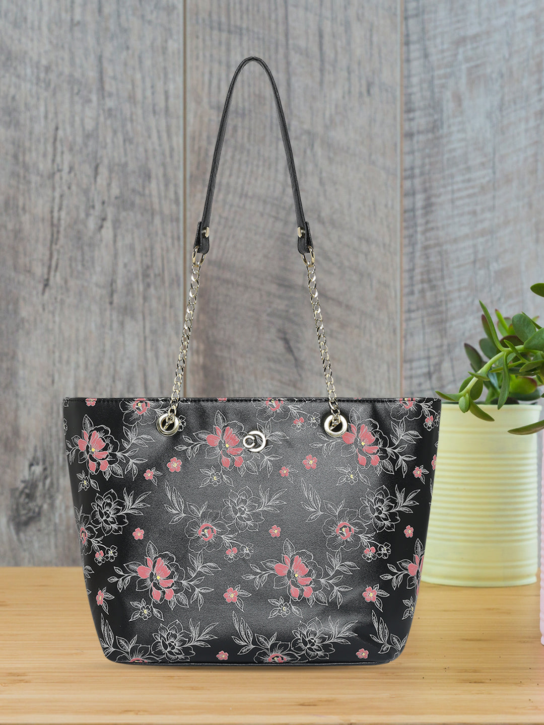 Caprese Snow Satchel Large Printed Women'S Handbag Black