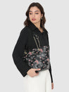 Caprese Snow Satchel Large Printed Women'S Handbag Black