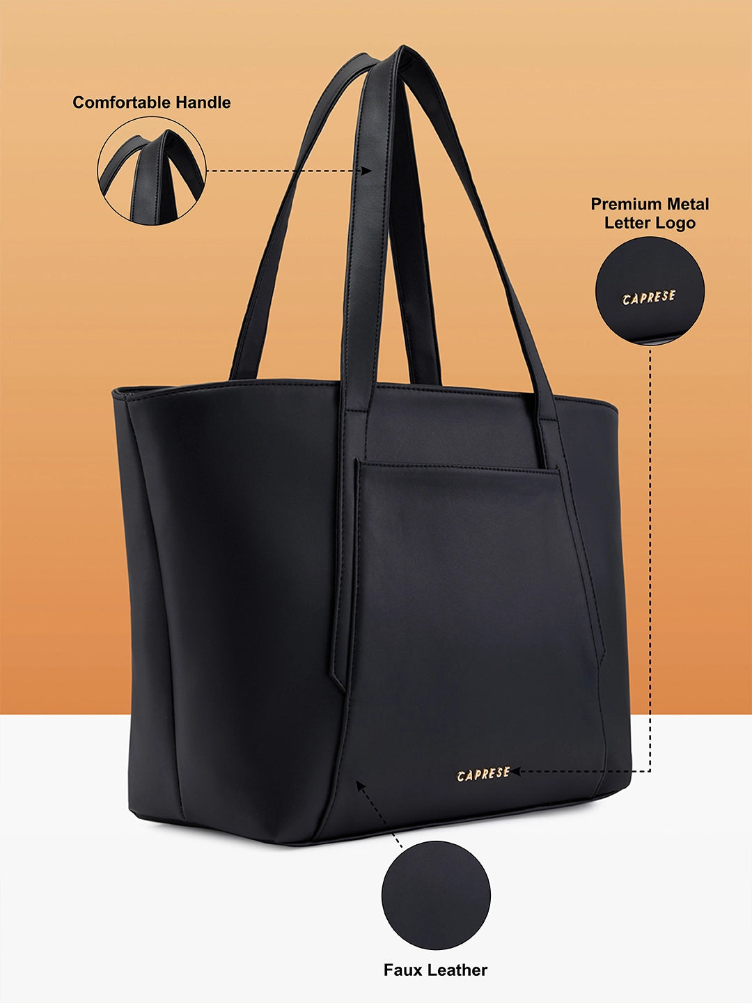 Buy Caprese Aarya Large Black Tote Bag @ 2749 | Caprese Bags