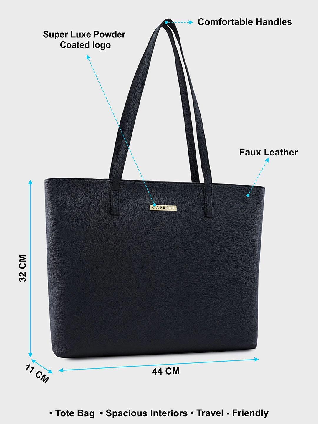 Caprese Amayra Large Black Laptop Tote Bag