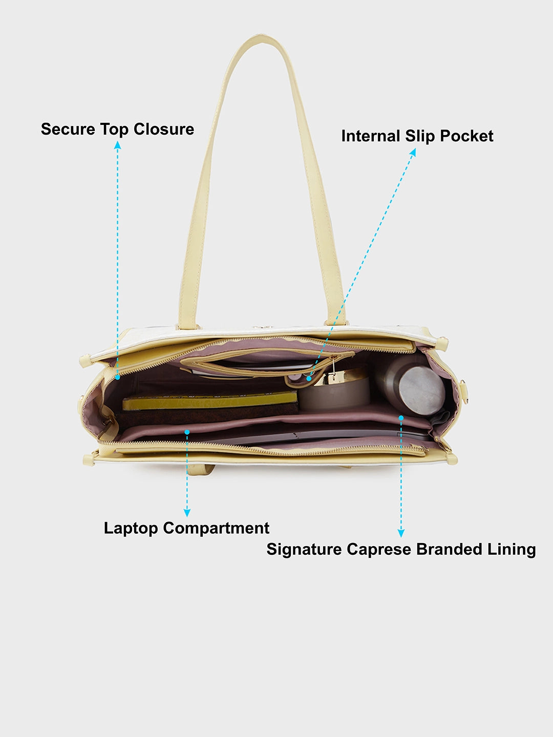 Buy Caprese Aurora Large Yellow Tote Laptop Bag