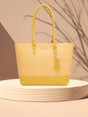Caprese Cleo Large Yellow Tote Laptop Bag