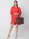 Caprese Evana Tote Medium Striped Women'S Handbag Rust