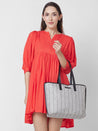 Caprese Evana Tote Medium Striped Women'S Handbag Silver