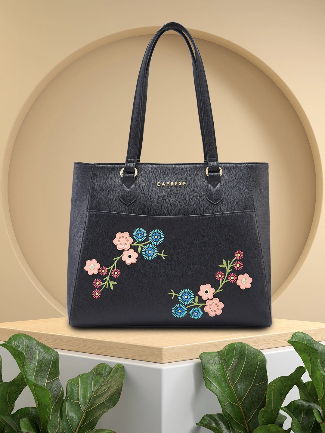 Caprese Erica Tote Medium Floral Women S Office Handbag Black