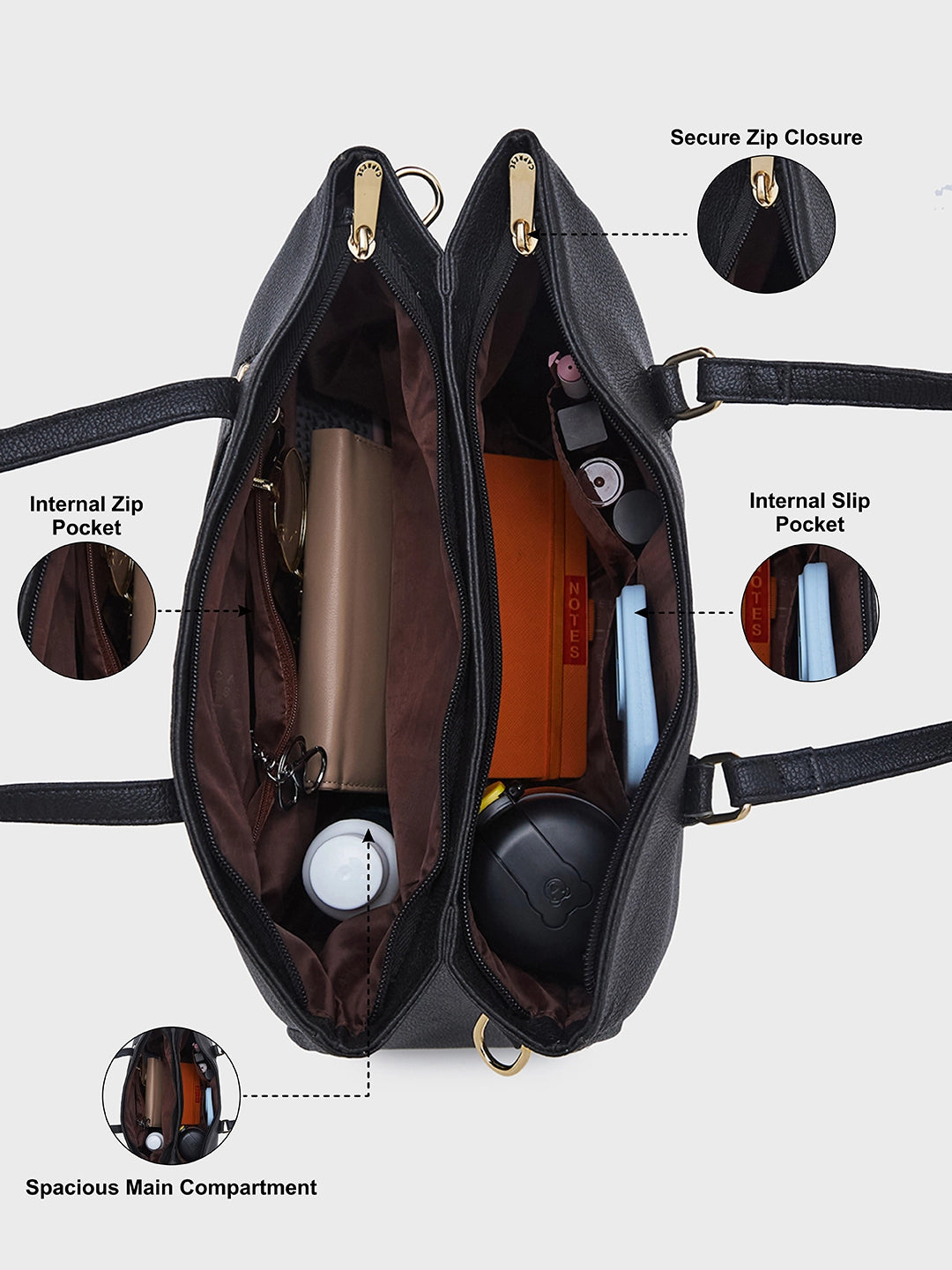 Buy Caprese Jolie Medium Black Tote Bag @ 2399 | Caprese Bags