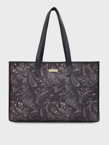 Caprese Kaya Large Printed Black Tote Bag