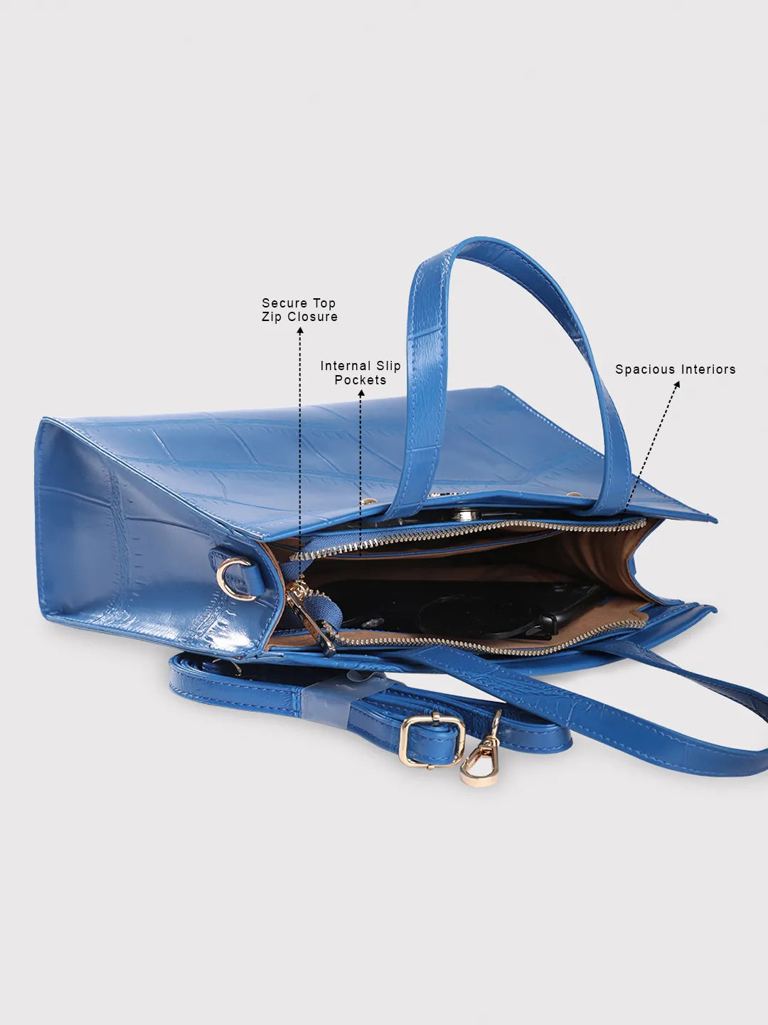 Buy Caprese Mink Small Croco Ultramarine Tote Bag @ 1319 | Caprese