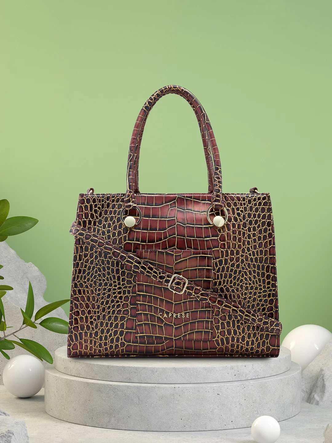 Buy Caprese Miranda Medium Croco Burgundy Tote Bag @ 1299