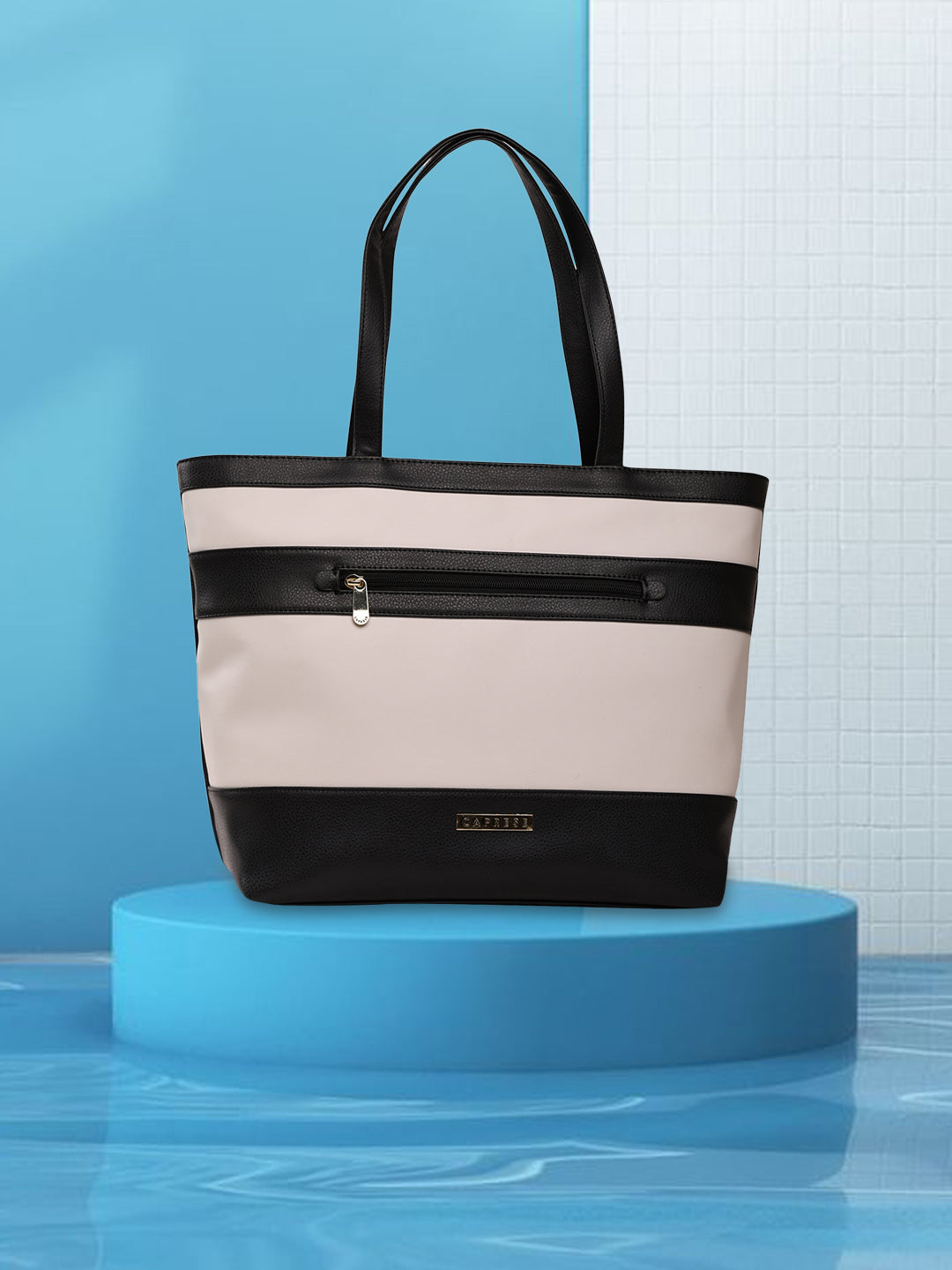 Caprese Marciano Tote Medium Striped Women'S Handbag Black