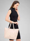 Caprese Roima Tote Large Self Design Women'S Office Handbag Beige