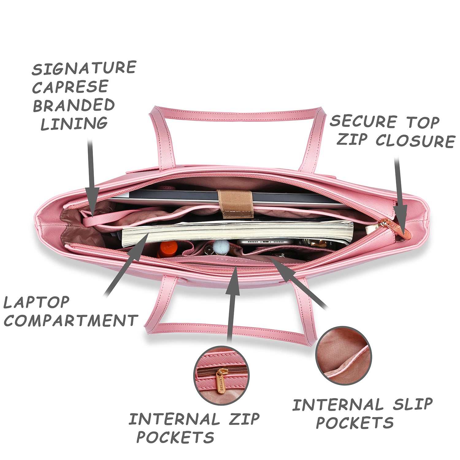 Caprese Sabeena Laptop Tote Large Pink / Large