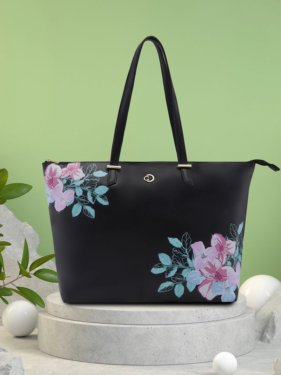 Caprese Shanaya Tote Large Printed Womens Office Handbag Black