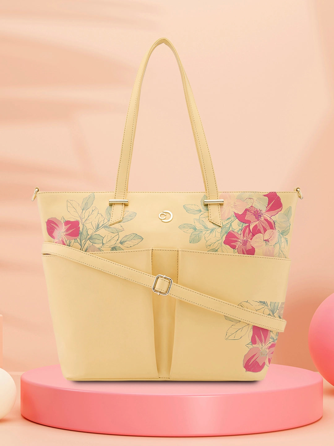 Caprese Shanaya Tote Medium Printed Womens Office Handbag Yellow