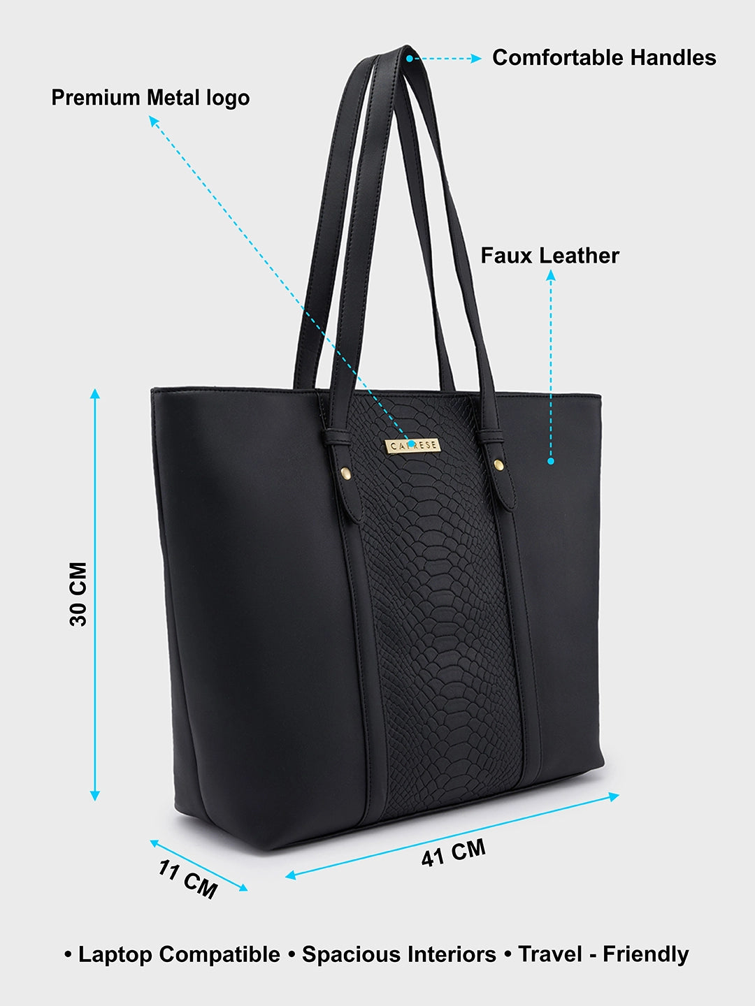 Buy Caprese Sameera Large Black Laptop Tote Bag