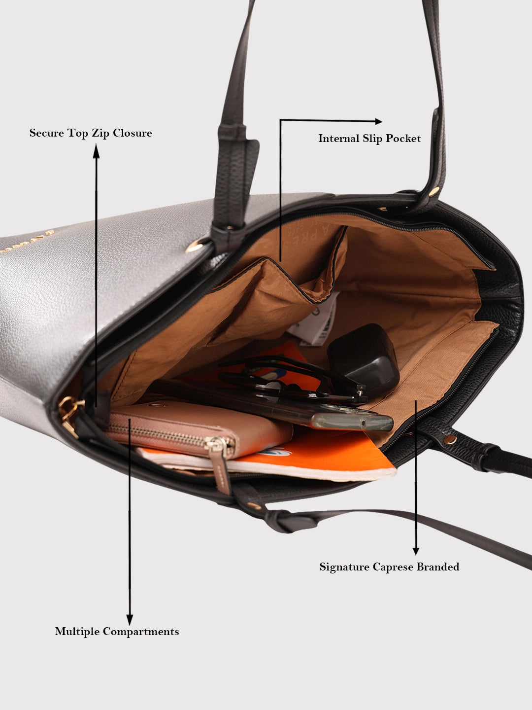 Buy Caprese Tasha Tote Large Black Rs.3039 Caprese Bags