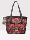 Caprese Tresna Embroidery Tote Handbag Brown